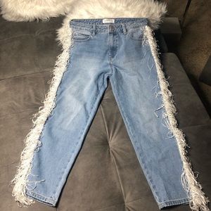Mid Wash Fringe Hem Boyfriend Jean
